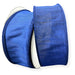 Two rolls of 1.5" Navy Faux Dupioni Wired Ribbon (72434-09-27) lying side by side, each neatly wound around a white spool. These ribbons feature a satin-like texture with a subtle sheen, making them ideal as faux dupioni ribbon for wreath making supplies.