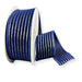 Navy velvet wired ribbon with thin champagne metallic pressed stripes, 1.5 inches wide.