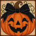 Needlepoint jack-o'-lantern 10 inch metal Halloween sign with stitched-look pumpkin design for wreath and front door decor, TTE-615.