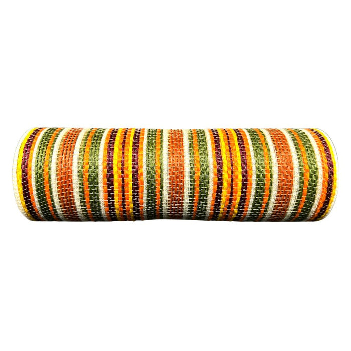 10 inch striation wreath mesh in orange, moss green, brown, and ivory, 10-yard roll for wreath making, swags, garlands, fall, and harvest decorating.
