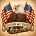 10" metal sign with a bald eagle, American flags, and an “In God We Trust” banner – ideal for patriotic wreaths, Veterans Day projects, or vintage-style home decor.