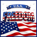Square 10-inch metal sign with the word FREEDOM in bold red, white, and blue letters above a waving American flag, with a banner reading U.S.A. – ideal for patriotic wreaths or home decor.