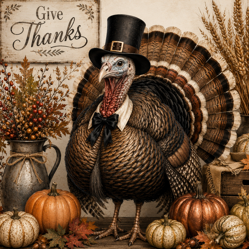Pilgrim turkey Thanksgiving metal sign for fall wreaths and seasonal front door decor.