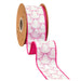 2.5" Ribbon with pink bows on white dupioni, double sided with pink backing. Wired. 9362W-156-63E