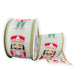 Pink and green nutcracker wired Christmas ribbon with whimsical nutcracker figures and gold glitter edges.
