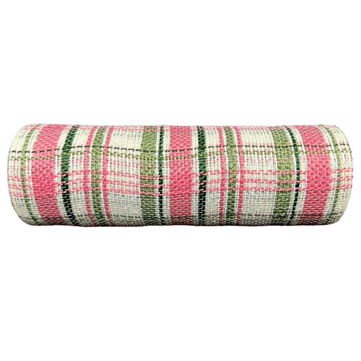 10 inch x 10 yard pink, green, white, plaid fabric mesh