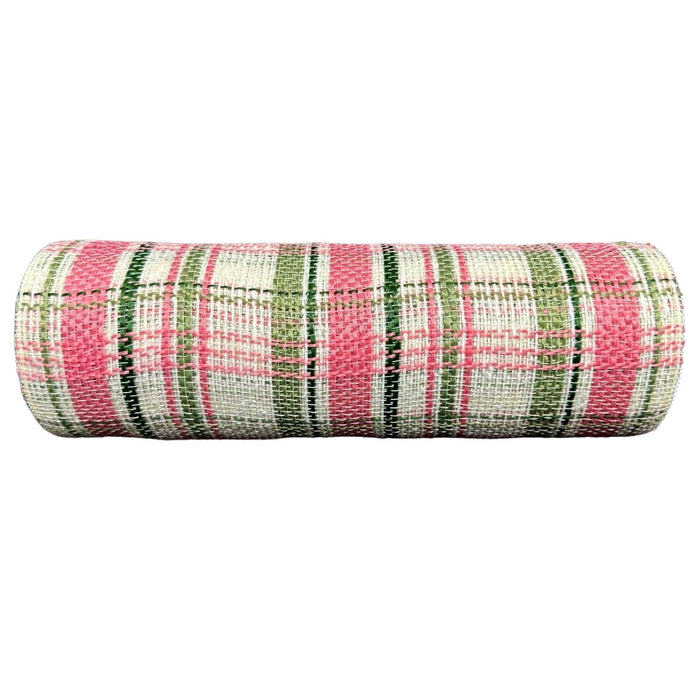10 inch x 10 yard pink, green, white, plaid fabric mesh