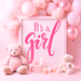 10 inch pink metal sign that reads “It’s a Girl” with soft pastel background and baby-themed design, perfect for baby showers or nursery décor, available at Trendy Tree