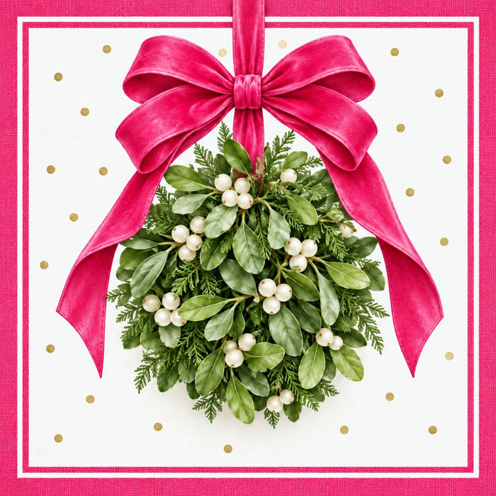 Pink mistletoe kissing ball Christmas metal sign with pink velvet bow, TTE-790