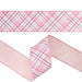 Pink Red and White Bias Plaid Wired Dupioni Ribbon 2.5″ x 10 Yards 9761W-150-63E featuring a red and white diagonal pattern on one side and a solid light pink underside, ideal for Valentine wreaths.