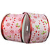 Pink satin Christmas wired ribbon with candy canes, peppermint candies, and holly, 2.5 inches x 10 yards.