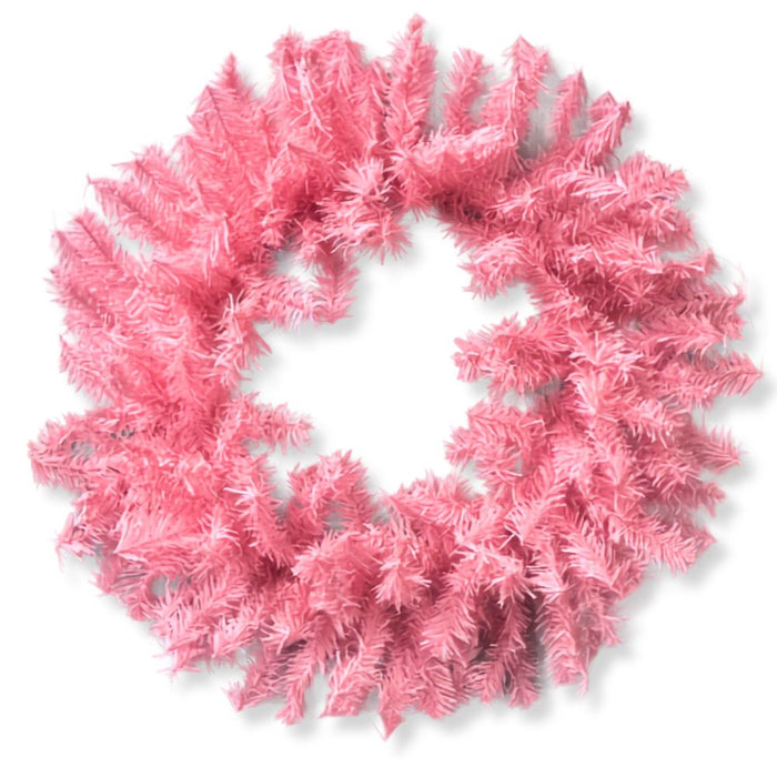A 24" Pink Artificial Pine Wreath (82295-PK), crafted from light pink artificial pine branches and arranged in a perfect circle against a plain light background, adds a unique and stylish touch to your seasonal décor.