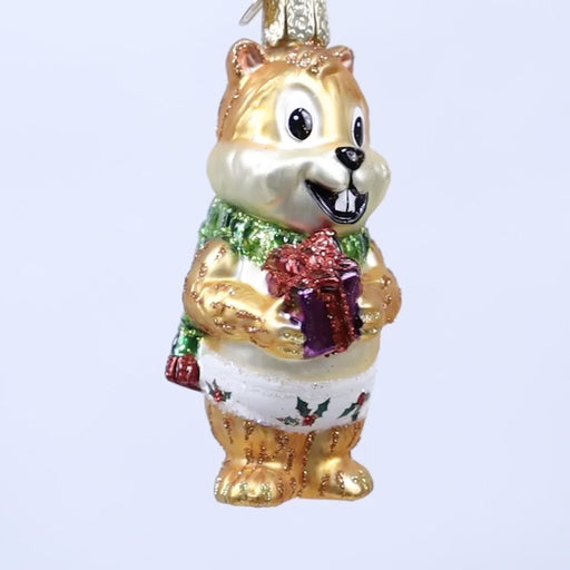 Silly Squirrel Old World Christmas Ornament, mouth-blown, hand-painted glass. 12683