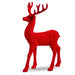 13" red flocked deer figurines with antlers stand facing each other on a white background, perfect accents from the All of the Trimmings Collection. Product: 13" Red Flocked Deer 4432754.