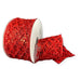 Red glitter diamond net wired ribbon with sparkling textured finish, 2.5 inches wide by 10 yards.