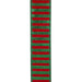 Red and green glitter stripe wired Christmas ribbon with solid red backing, 1.5 inches wide by 5 yards, SKU 94586W-985-09D.
