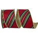 Red plaid wired Christmas ribbon with green, black, blue and gold stripes, metallic gold edge and solid gold backing, 2.5 inches x 5 yards, SKU 94592W-985-40D.