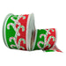Red and green wired Christmas ribbon with oversized white candy canes and iridescent glitter accents.