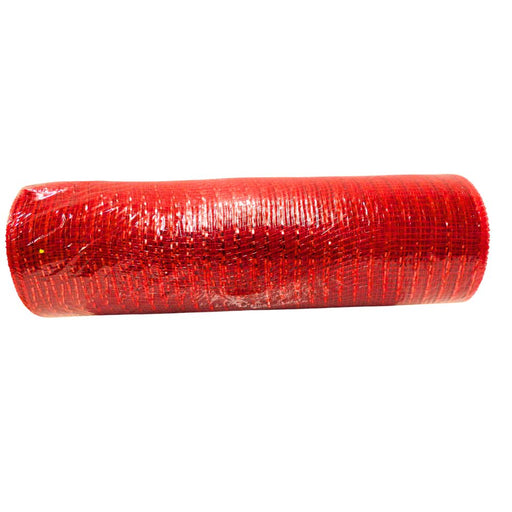 10-inch red metallic mesh roll, 10 yards long, ideal for wreath making, garlands, mailbox swags, lanterns, tree decorating, and seasonal decorating.