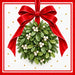Red mistletoe kissing ball Christmas metal sign with greenery and a red velvet bow