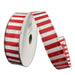 Red satin wired ribbon with classic white horizontal stripes, 7/8 inch wide.