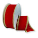 A partially unrolled 1.5" Red Velvet Ribbon with Gold Glitter Edge (76561-09-15) showcases its vibrant hue and shimmering trim, making it the perfect choice for Christmas décor. The rich red color and sparkling edge stand out beautifully against the plain white background.