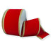 A spool of 2.5" Red Velvet Ribbon with Gold Glitter Edge (76561-40-15) sits on a white background, with part of its luxurious wired ribbon unrolled and lying flat in front—perfect for Christmas decorating.