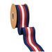 2.5" Red, white, and blue, stripe, white stripe in the center on Dupioni, double sided ribbon with blue backing, wired. 9341W-032-63E