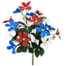 Red, white, and blue artificial periwinkle flower bush with greenery, 18-inch length, 14 stems. SKU 64047RWB
