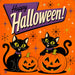 10 x 10 metal Halloween wreath sign featuring retro black cats, smiling jack-o'-lanterns, atomic stars, and a Happy Halloween greeting. Exclusive Trendy Tree Design for deco mesh wreaths, grapevine wreaths, or framing. SKU TTE-505.