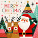 Retro Merry Christmas metal wreath sign with Santa, two reindeer and colorful geometric Christmas trees TTE-778