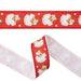 Close-up of retro Santa face ribbon showing repeating vintage Santa designs on red, white pom pom trim, and the light-colored reverse side, SKU 9748W-250-63E.