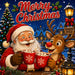 Retro Santa and reindeer Merry Christmas metal sign featuring festive hot cocoa m