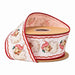 Retro Pink Santa Wired Dupioni Ribbon with Pink Backing 2.5″ x 10 Yards 9750W-150-63E featuring vintage-style illustrations of Santa Claus wearing a pink hat on a white background with a decorative red edge.