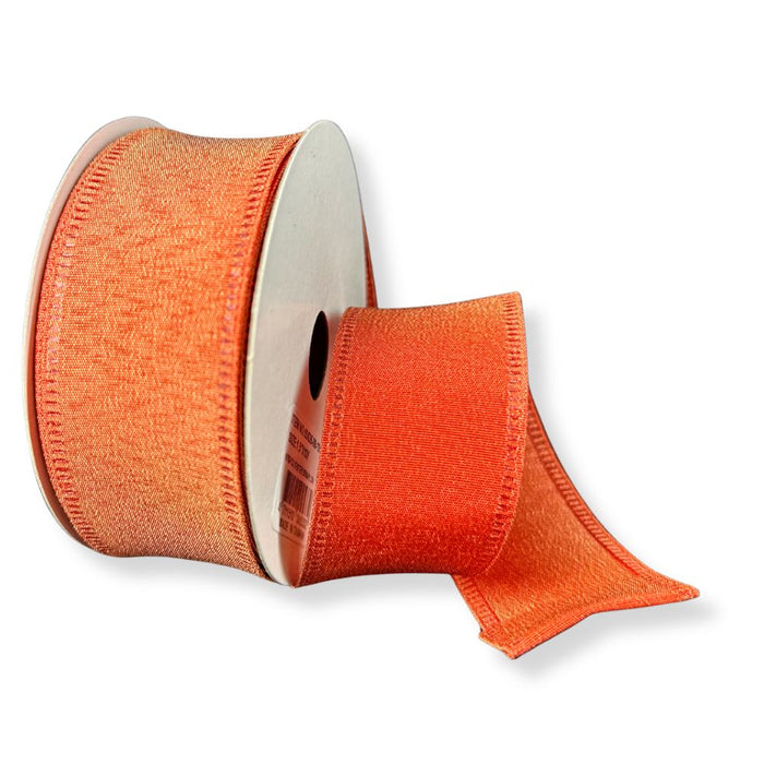 1.5-inch rust metallic satin wired ribbon on a 10-yard roll with a warm shimmer, perfect for fall wreaths, bows, garlands, and gift wrapping.
