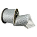 Silver metallic scale patterned ribbon with solid silver back and puffy wired edge, 4 inches by 5 yards.