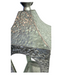 Close-up of our 19 by 7 and 16 by 5 Set of Two Hammered Silver Artisan Lanterns (570600AB), featuring a textured geometric design, shown against a plain white background.