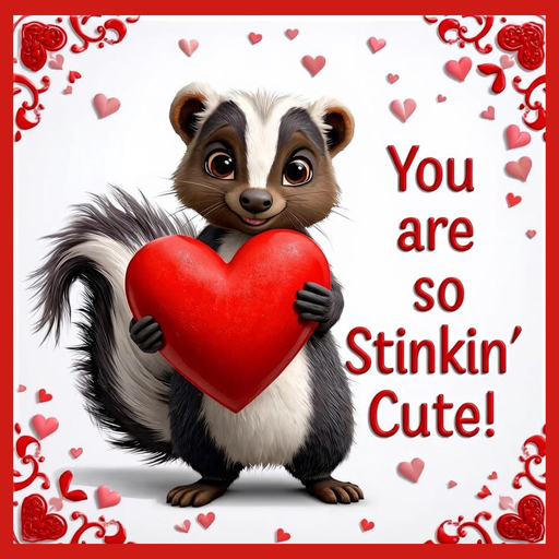 10 inch square metal Valentine sign featuring a skunk holding a red heart with You Are So Stinkin’ Cute text on the side, exclusive Trendy Tree design for mesh or grapevine wreaths and framing
