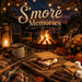 S’more Memories 10 inch metal fall sign with campfire, toasted s’mores, marshmallows, pumpkins, string lights and autumn leaves, TTE-639.