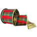 Red and green Spencer Dupioni plaid wired ribbon with gold metallic backing, 4 inches by 10 yards.