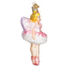 The Sugar Plum Fairy Christmas 10111 Ornament by Old World Christmas is a glass ornament with pink and purple glittery wings, a white and pink dress, ballet shoes, and classic charm—beautifully detailed 