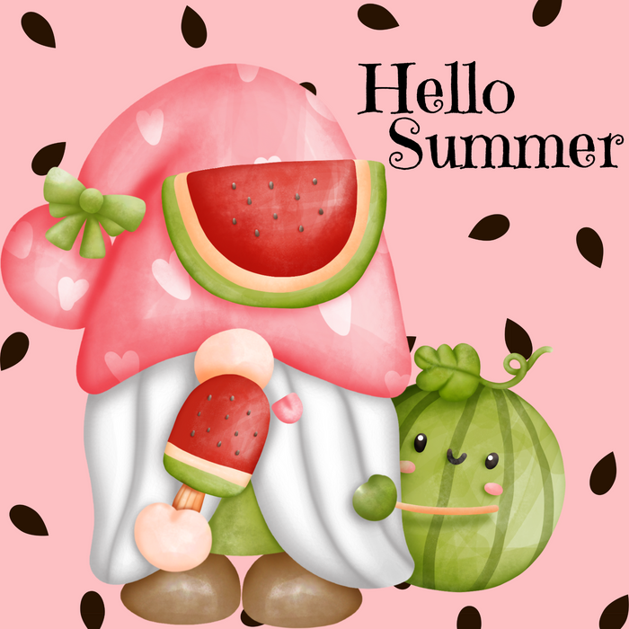 10" Trendy Tree Watermelon Summer Gnome Square Metal Sign TT-117