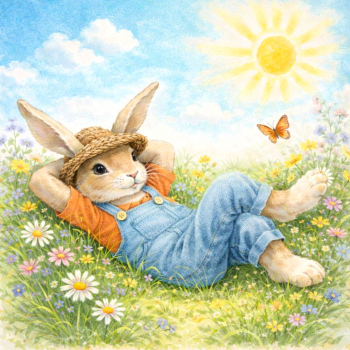 Sunny Days Bunny metal sign for wreath making, 10x10 square spring bunny sign featuring a baby bunny relaxing in a sunny meadow, perfect for nursery wreaths, Easter wreaths, and spring wreath accents from Trendy Tree.