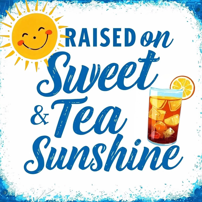 Raised on sweet tea and sunshine metal sign TTE-406 10 inch square wreath accent with sun and sweet tea glass