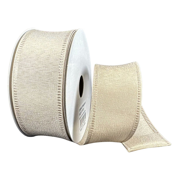 Tan metallic sheen satin wired ribbon 1.5 inches x 10 yards.