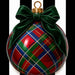 10 x 10 metal Christmas wreath sign featuring a printed tartan plaid ornament design with dark green velvet bow.