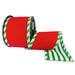 Red velvet wired ribbon with green and white cabana stripe reverse, 4 inches by 5 yards.
