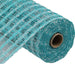 A close-up of the 10 Two-Tone Poly Burlap Check Mesh RP8153m3 shows its turquoise and white checked open mesh with a visible cardboard core, ideal for crafts and wreath making.