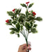 Variegated green and white holly bush with red berries, 10 stems, 15.75 inches.