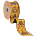 2.5 inch designer wired dupioni ribbon with vintage Halloween faces and stripes and black backing, 10-yard roll, SKU 9800W-750-63E.